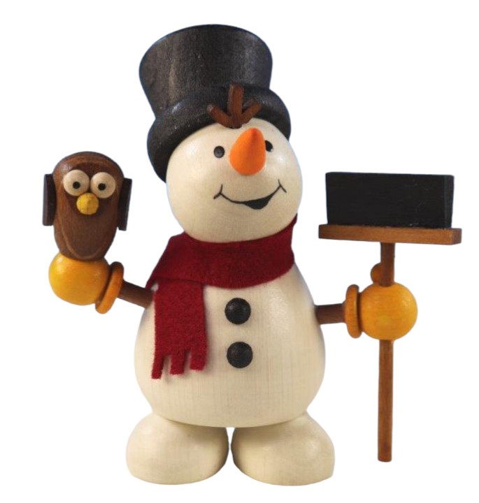 Schneemann mit Eule und Besen H 9,0cm