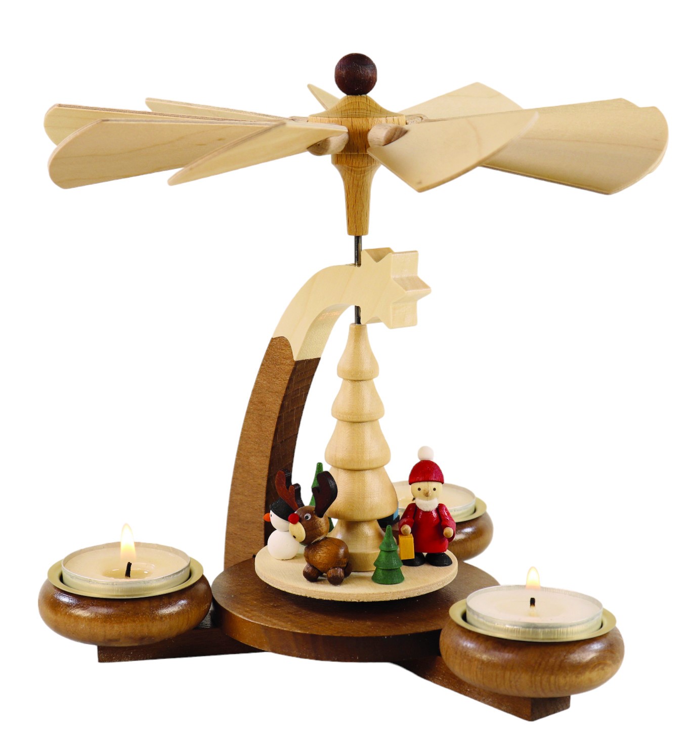 Design-Teelichtpyramide braun/natur mit Weihnachtsmotiv für 3 Teelichte, Höhe 19cm Design-Teelichtpyramide braun/natur mit Weihnachtsmotiv für 3 Teelichte, Höhe 19cm