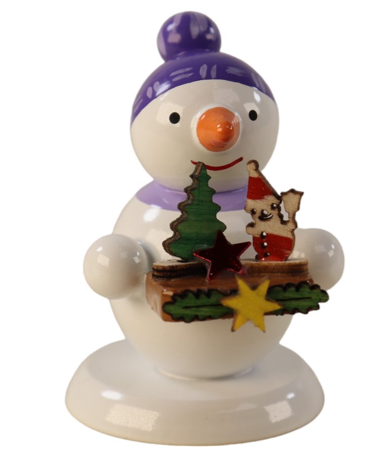 Schneemannfigur mit Bauchladen mit Wichtel 4 cm groß, stehend