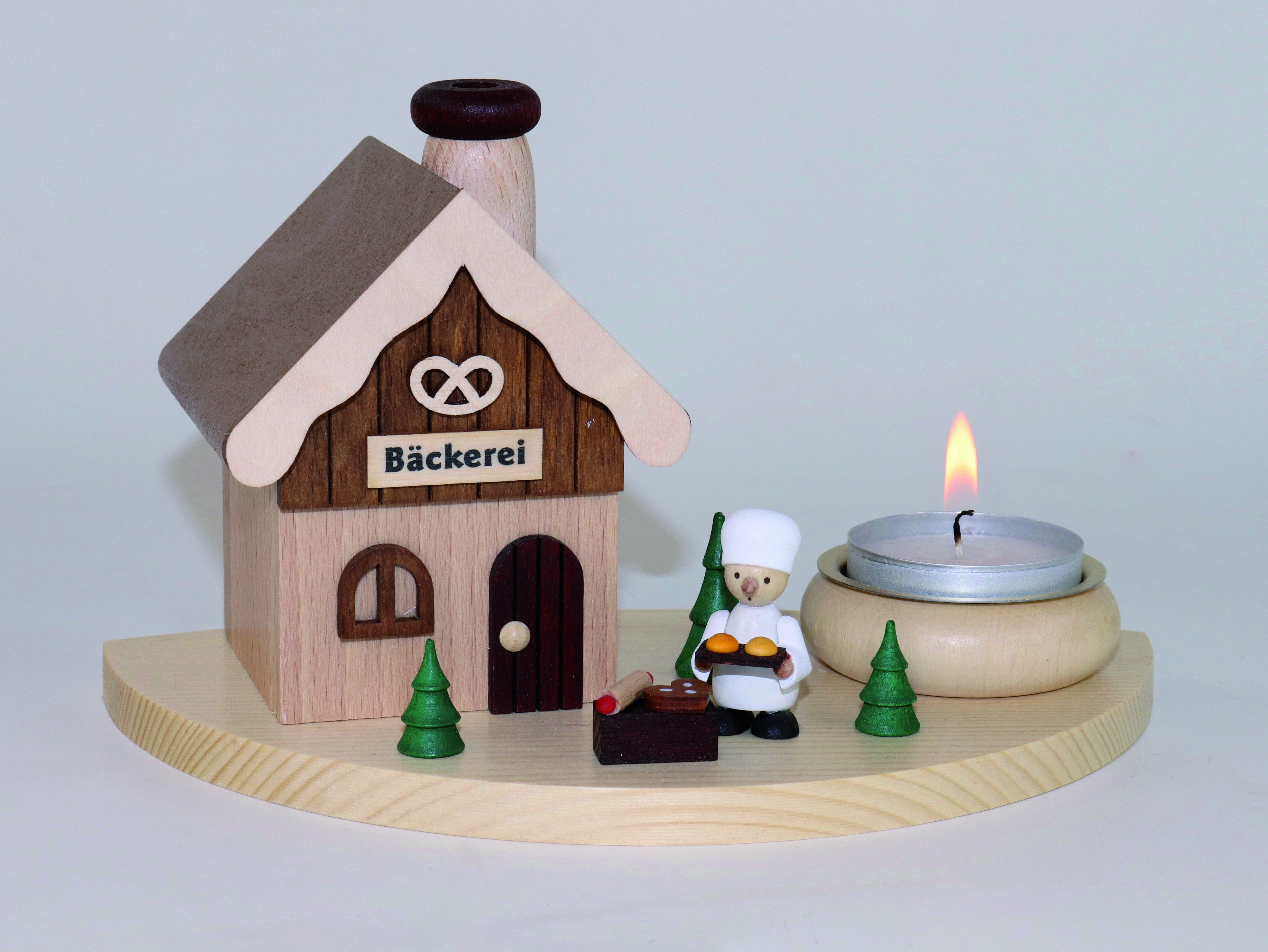 Räucherhaus mit Teelichthalter 'Bäckerei' aus Holz als Tischschmuck kaufen
