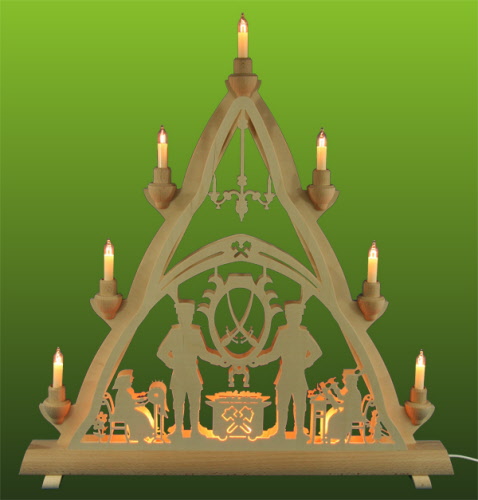 Doppel-Lichterspitze Schneeberger Motiv als weihnachtlicher Fensterschmuck mit indirekter Beleuchtung Lichterspitze / Fensterdreieck Schneeberger Motiv (spitzer Schwibbogen)