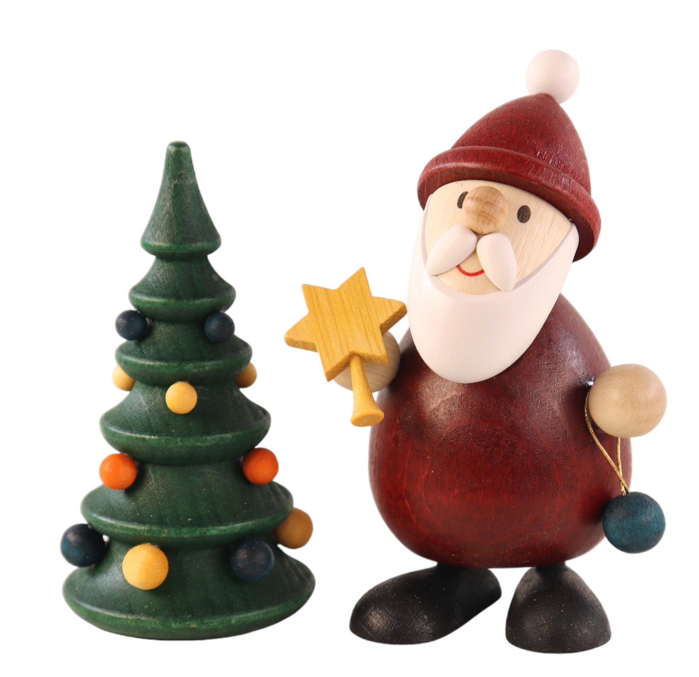 Weihnachtsmann stehend 9,3 cm mit Weihnachtsbaum farbig 8,0 cm, modern