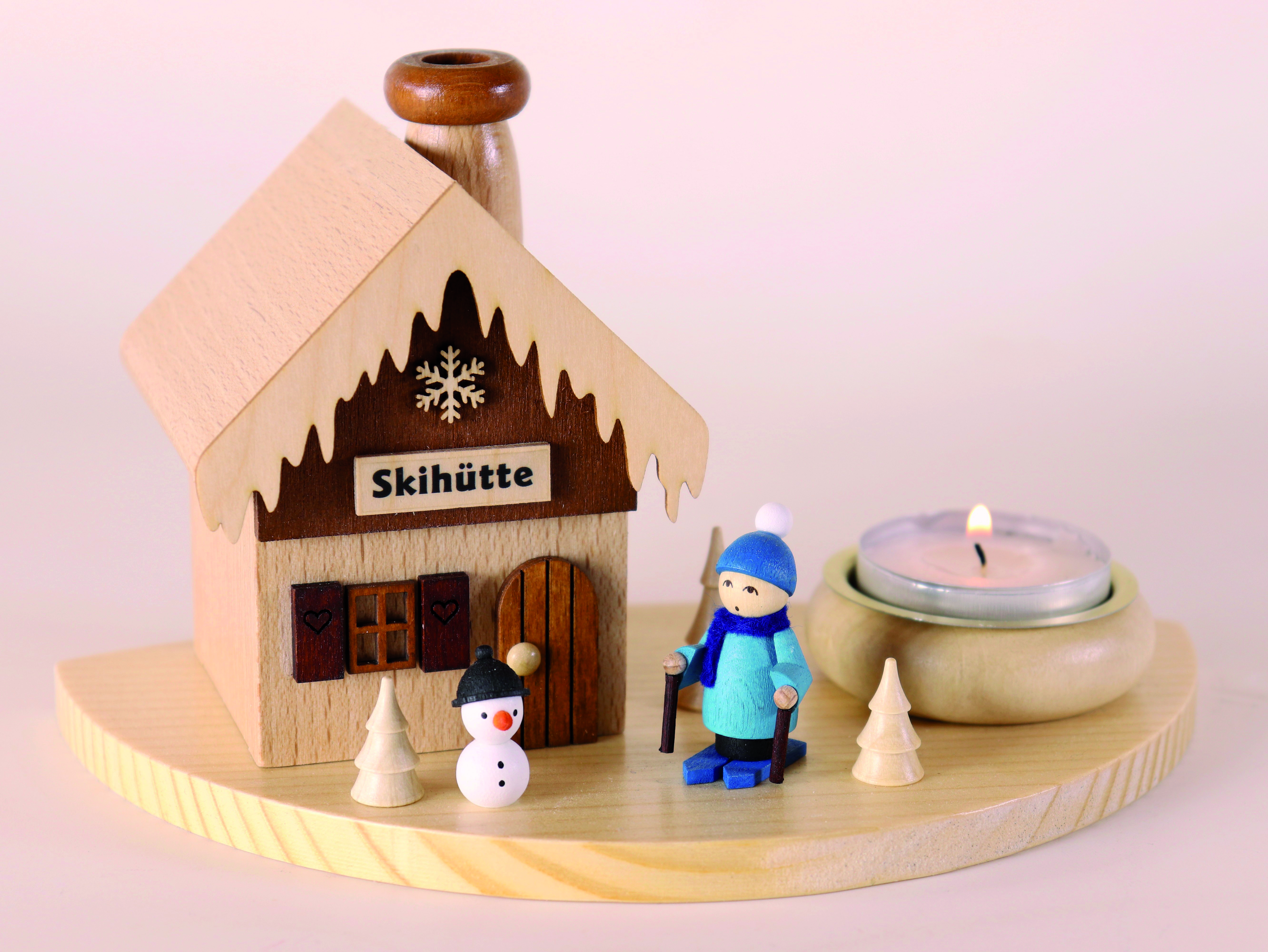 Räucherhaus mit Teelichthalter 'Skihütte' aus Holz als Tischdeko kaufen