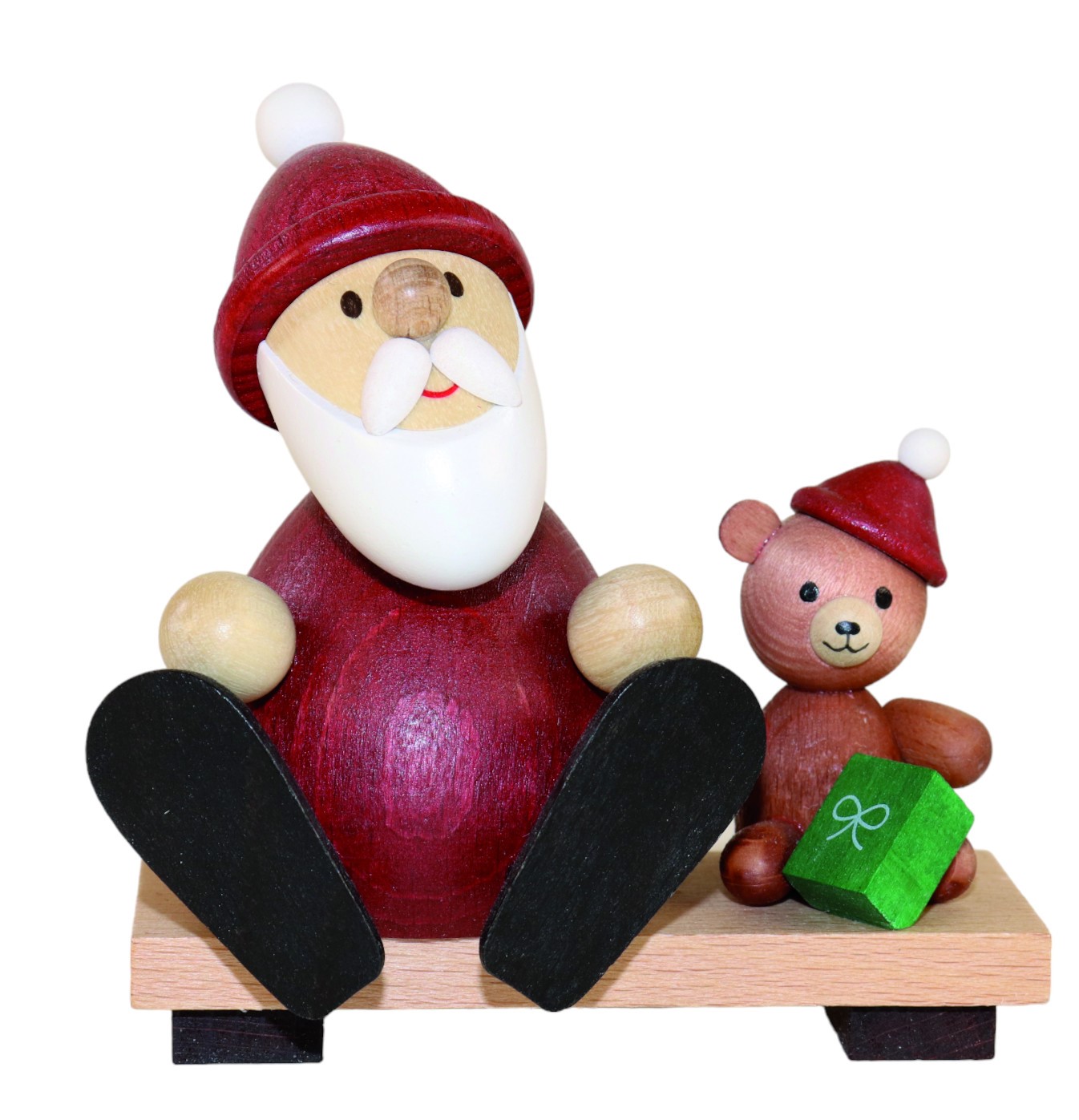 Weihnachtsmann mit Teddy auf Bank  BxH 8,5cm x 9,0cm