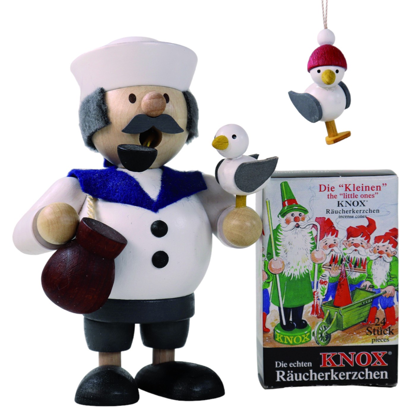 Geschenk Set Räuchermann Matrose mit Räucherkerzen und kleiner Möwe