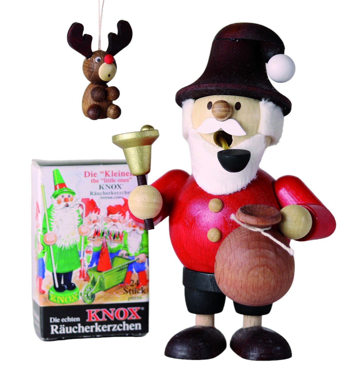Geschenkset Mini-Räuchermann Weihnachtswichtel 11,8cm groß +1 Baumbehang + 1 Pack Mini Räucherkerzen