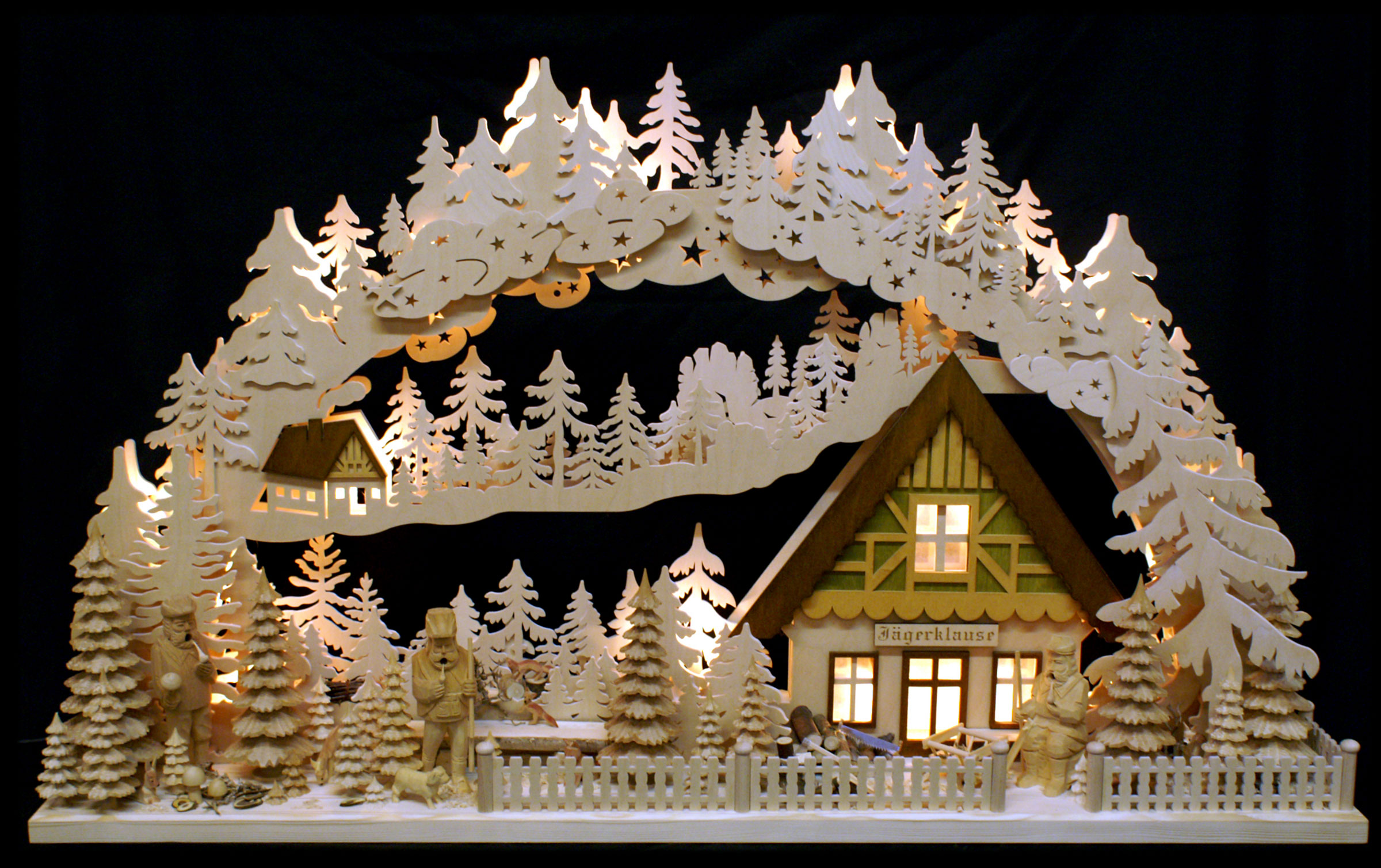 3d-Schwibbogen "Jaegerklause" 1,25 m groß (Hintergrund schwarz)