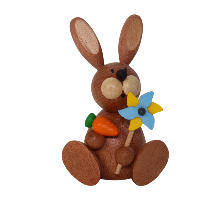 Osterhase sitzend mit Windrad  11,0 cm groß
