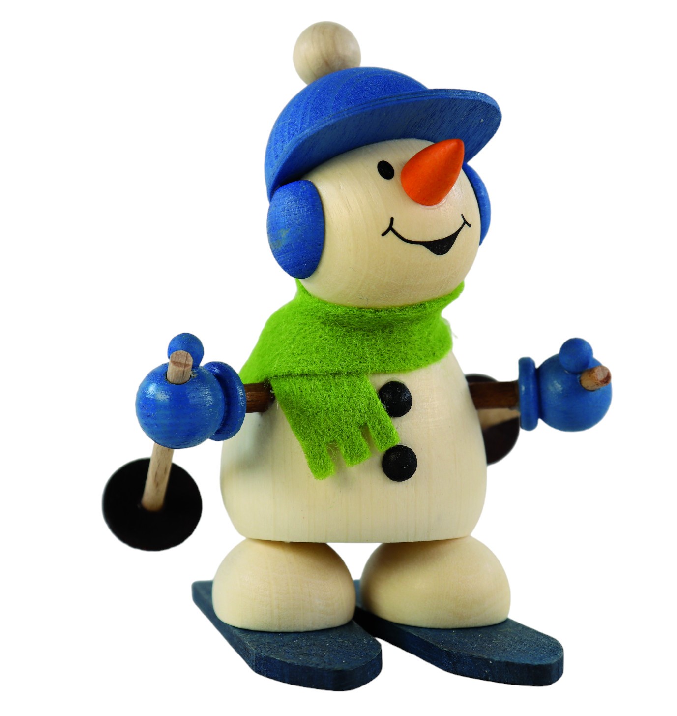 Holzfigur "Schneemann als Skifahrer" 9 cm groß; Tischdeko zum Hinstellen 