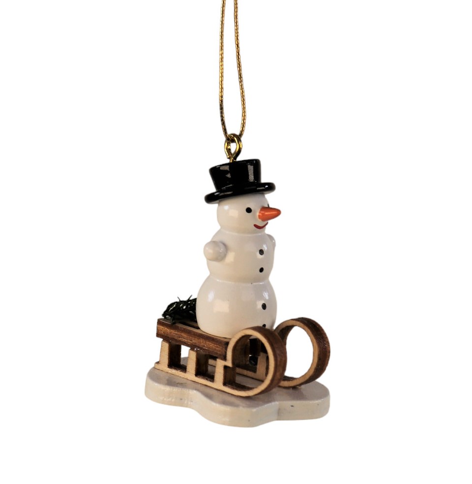 Baumbehang auf Sockel "Schneemann auf Schlitten" Baumbehang auf Sockel "Schneemann auf Schlitten"