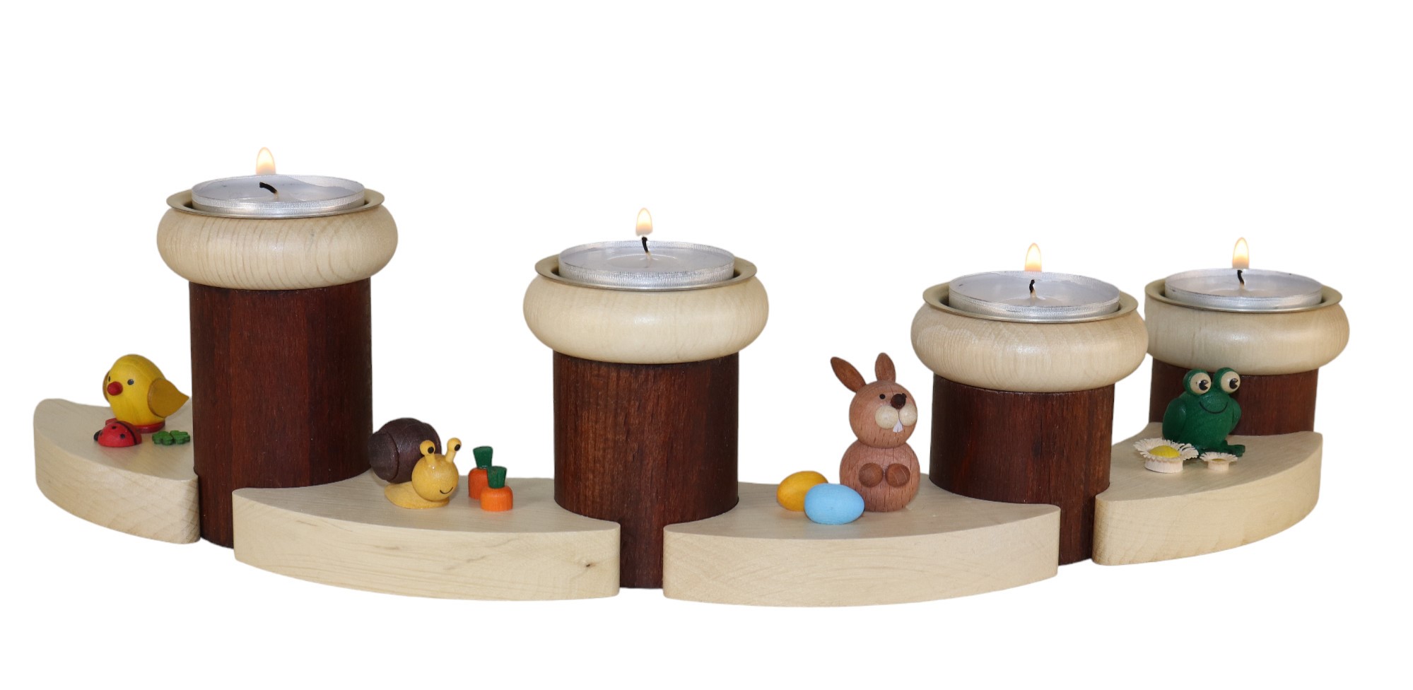 Osterkranz - Teelichthalter 8-teilig  "Hase, Schnecke, Küken und Frosch" für 4 Teelichte, Länge 37,0 cm, Höhe 8,0 cm